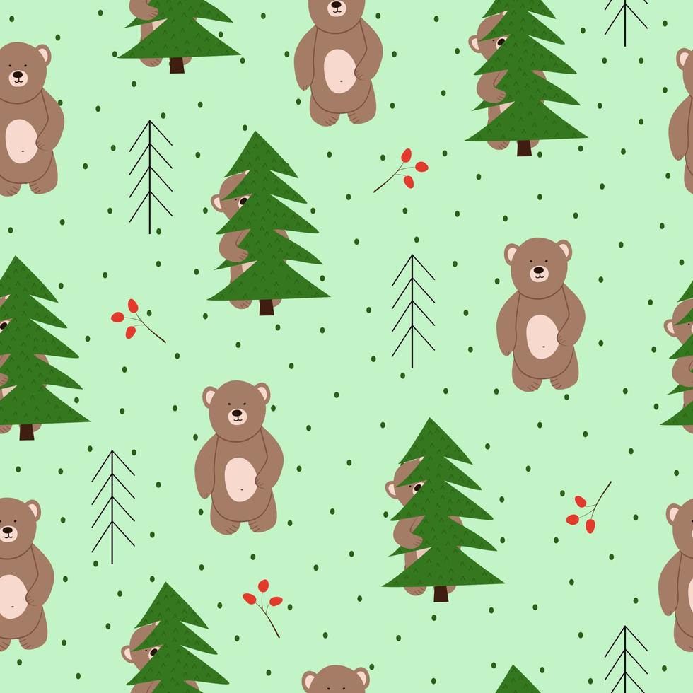 naadloos vectorpatroon met beren in het bos. scandinavische stijl vector