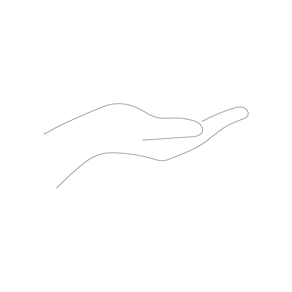lijn zwart-wit afbeelding van uitgestrekte hand. geschikt voor uithangborden, winkels, banners, boeken enz. vector silhouet.