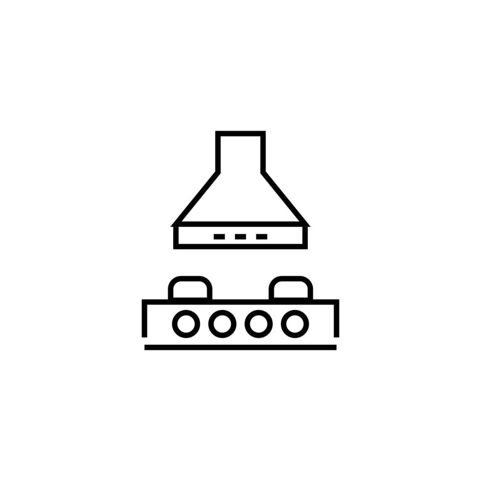 koken, eten en keuken concept. verzameling moderne overzichts zwart-wit pictogrammen in vlakke stijl. lijnpictogram van afzuigkap boven oven vector