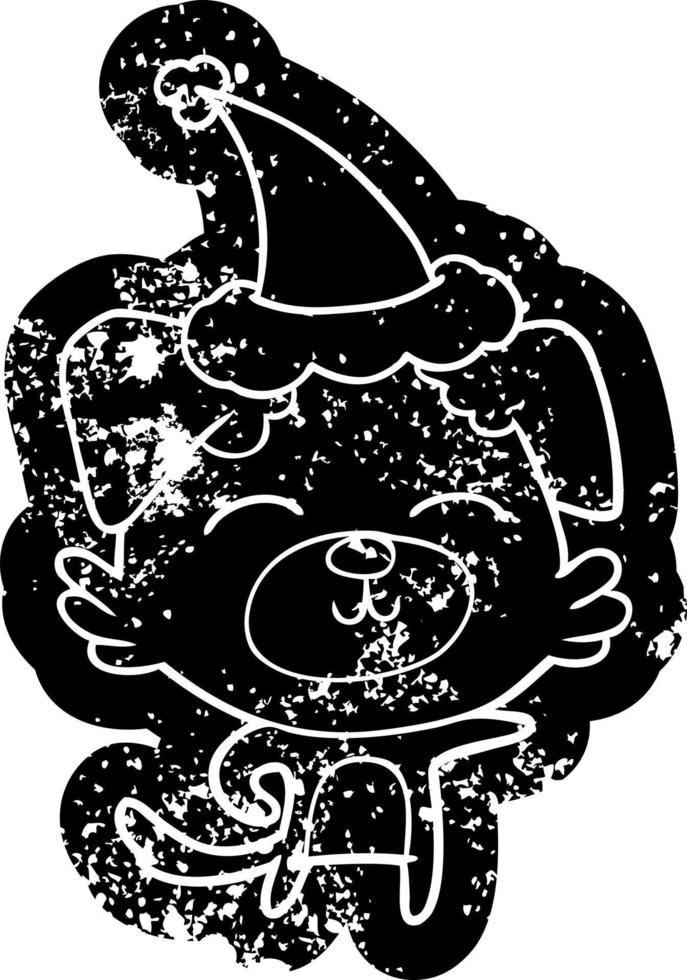 cartoon noodlijdende icoon van een hond die wijst met een kerstmuts vector