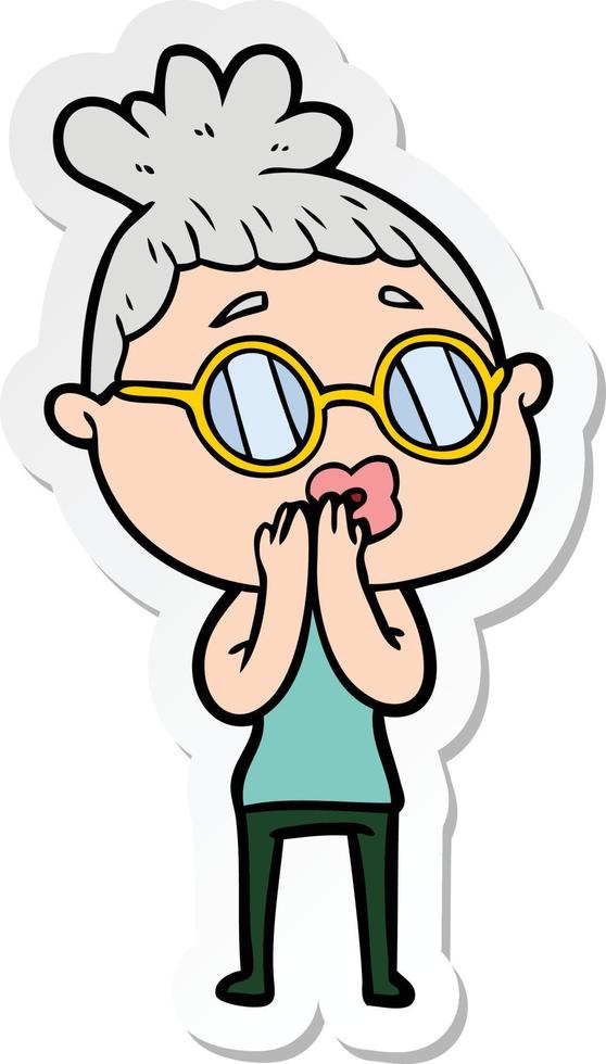 sticker van een tekenfilmvrouw die een bril draagt vector
