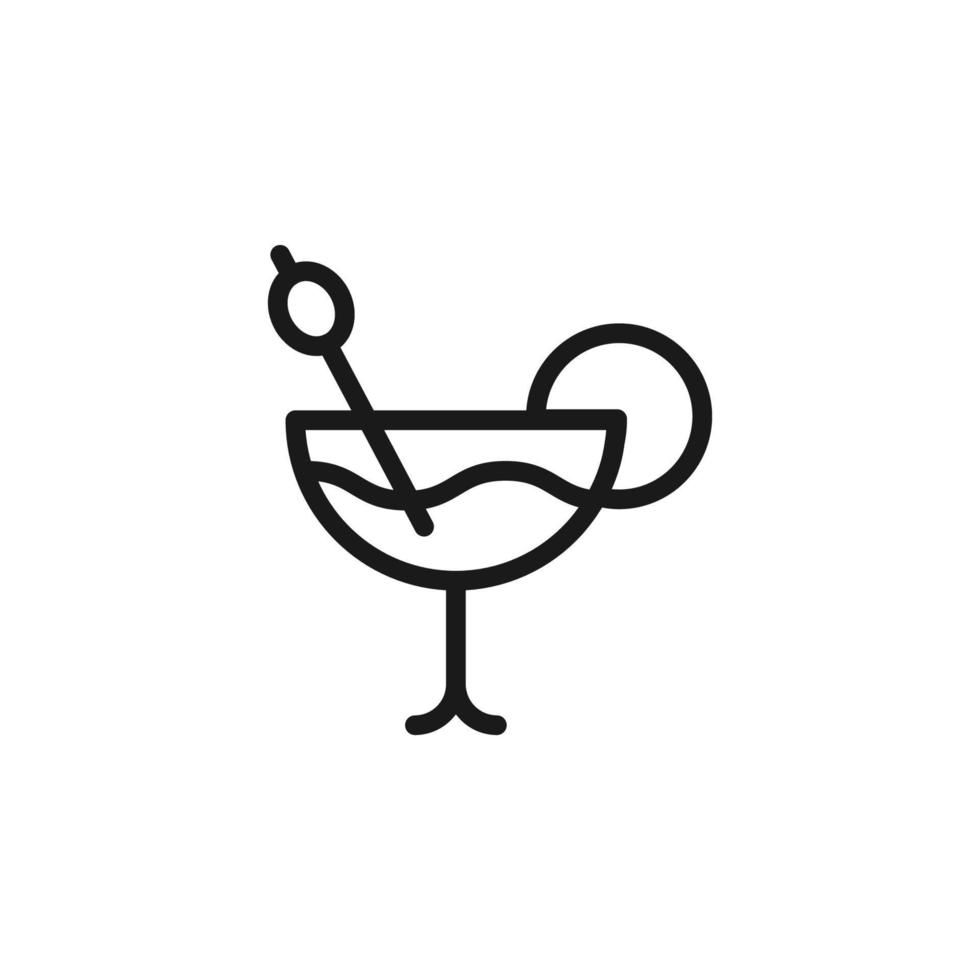 zomer cocktail borden. vector symbool getekend in vlakke stijl met zwarte lijn. perfect voor advertenties, websites, café- en restaurantmenu's. icoon van fruitplak en roerstokje in cocktail