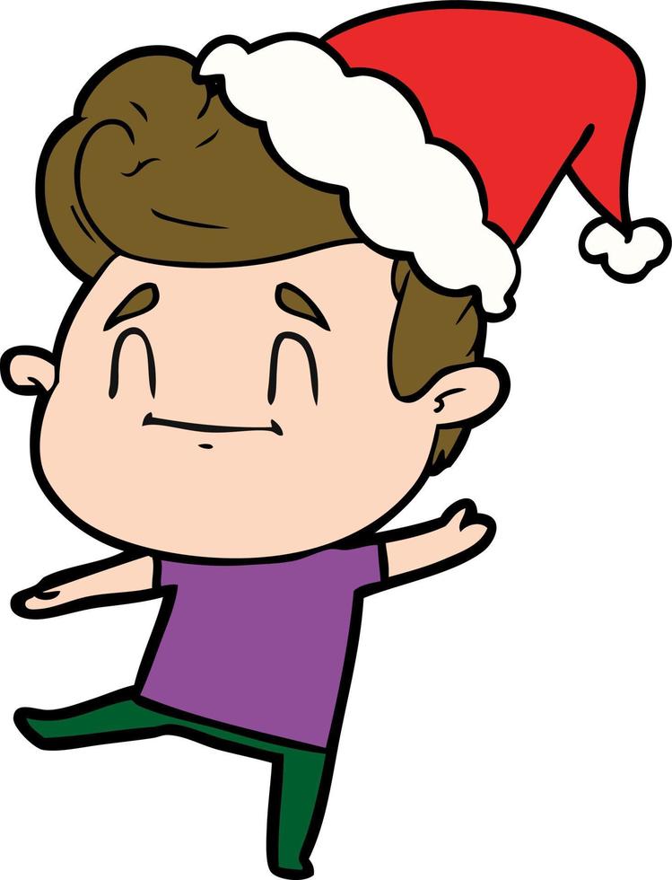 vrolijke lijntekening van een man met een kerstmuts vector