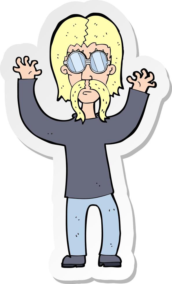 sticker van een cartoon-hippieman die met armen zwaait vector