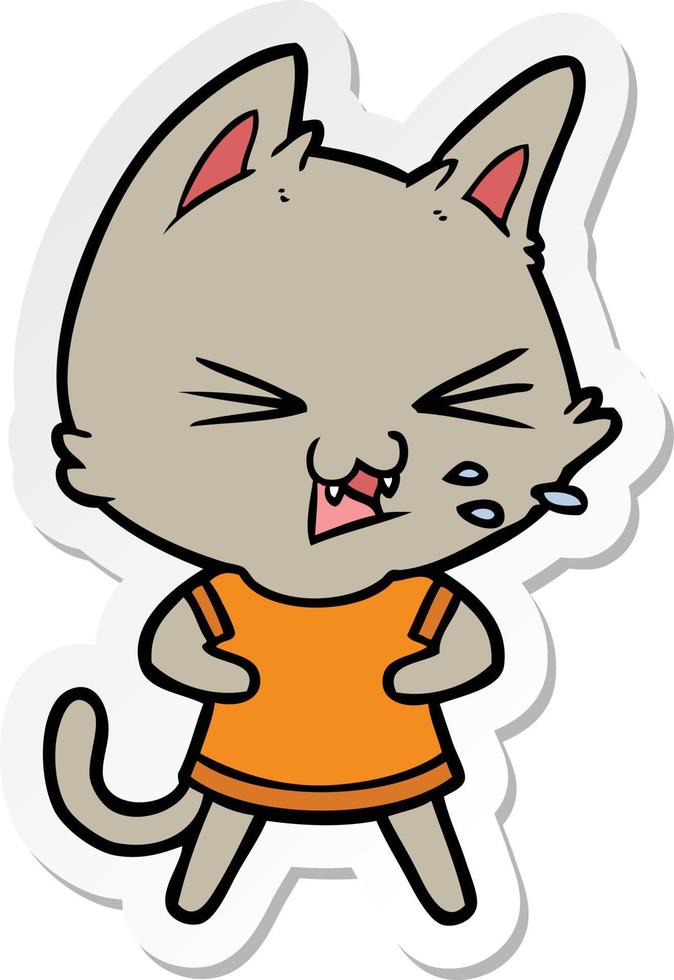 sticker van een cartoonkat die sist vector