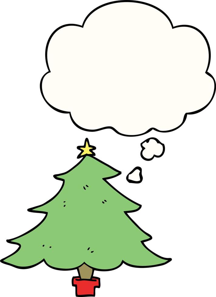 cartoon kerstboom en gedachte bel vector