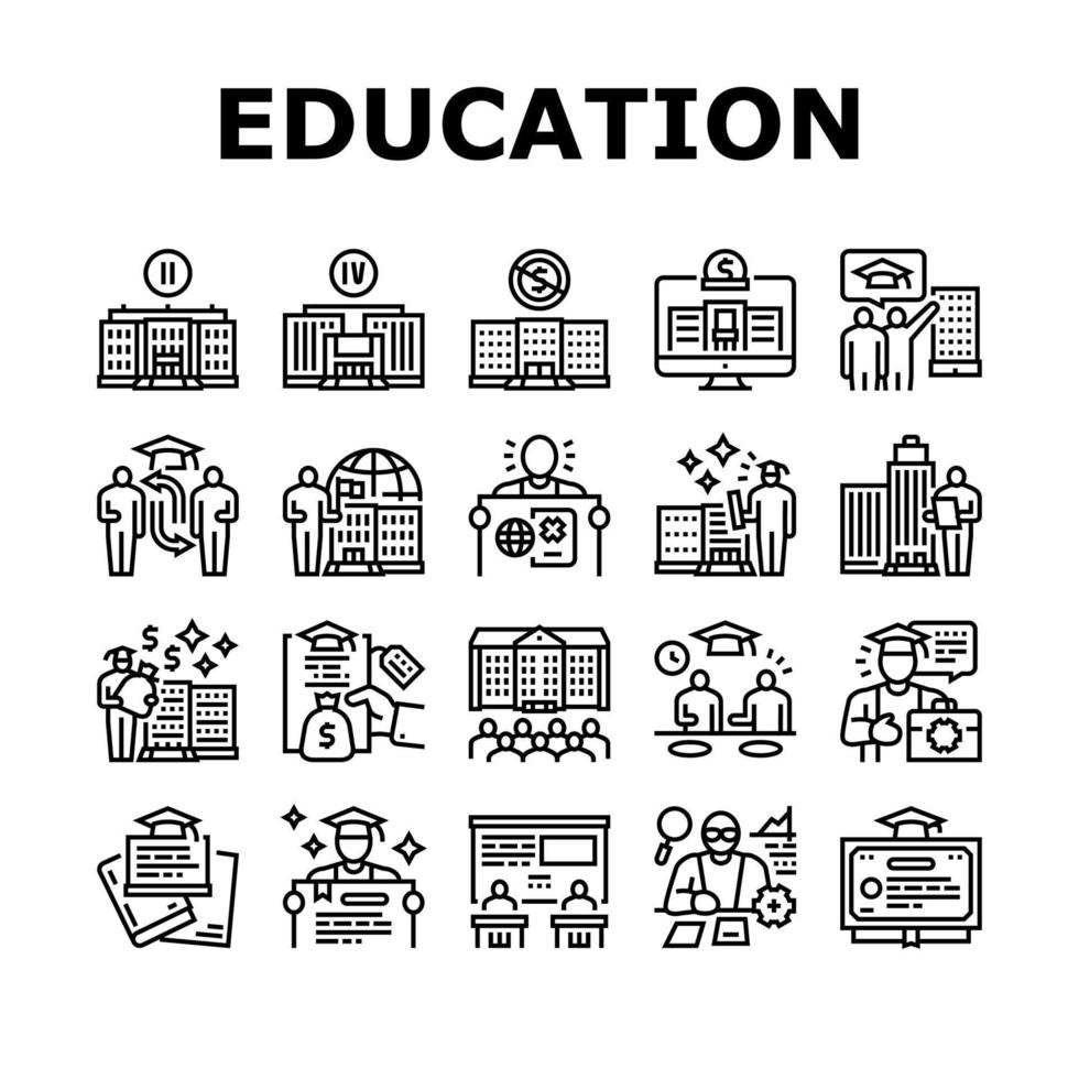 hoger onderwijs en afstuderen pictogrammen instellen vector