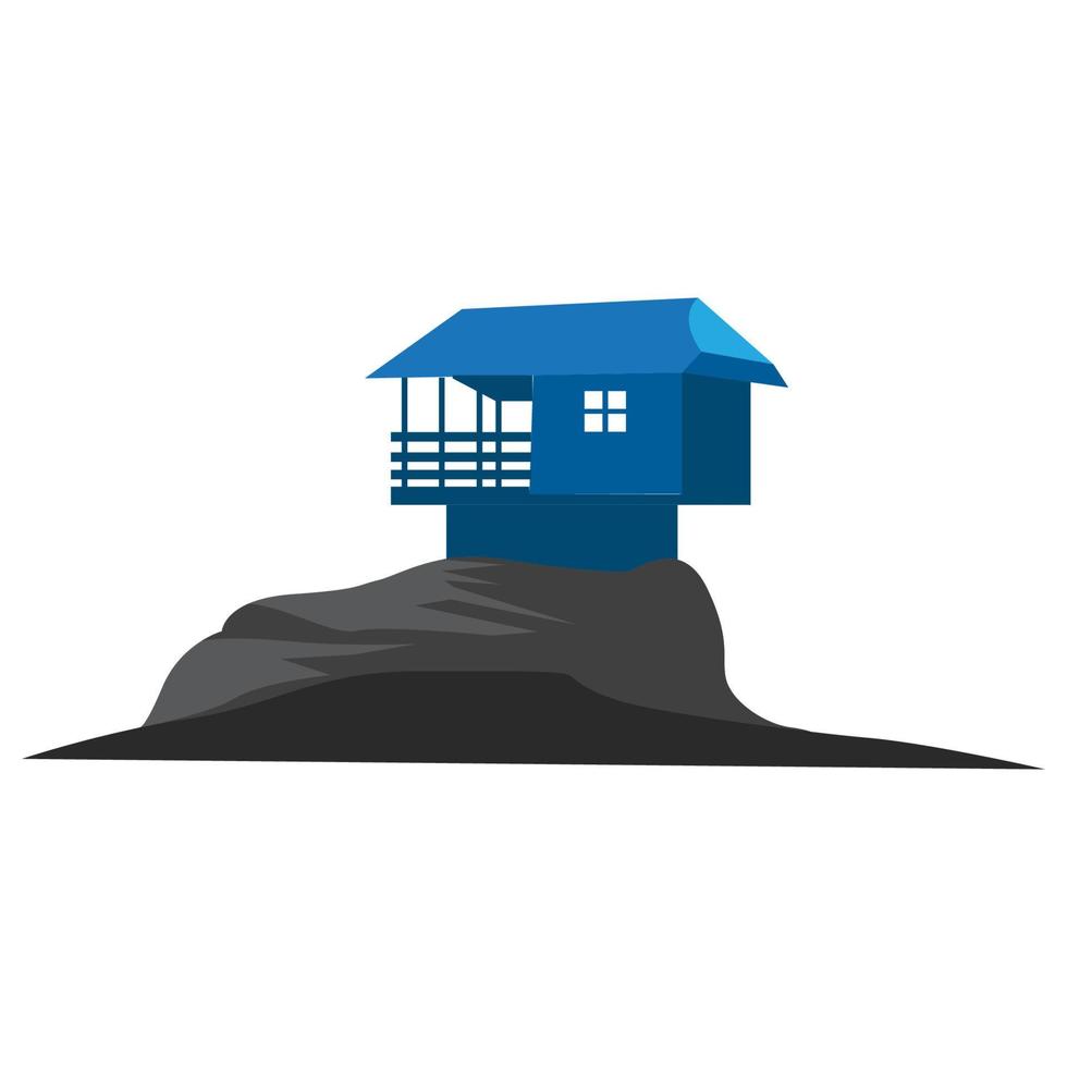 huis op de rots vector logo illustratie geïsoleerd op een witte achtergrond