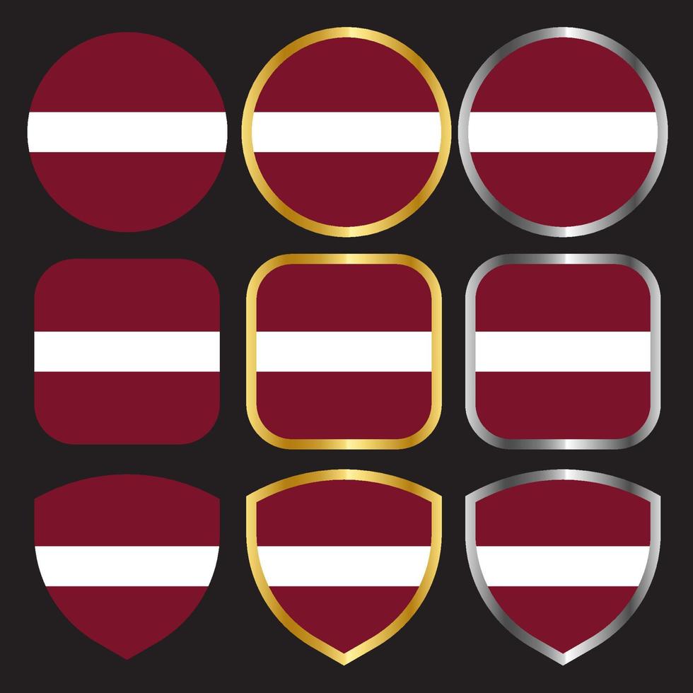 Letland vlag vector icon set met gouden en zilveren rand