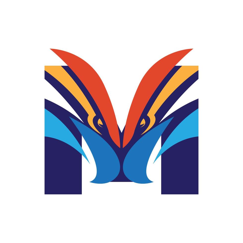 letter m eerste logo met adelaar hoofd vector sjabloon