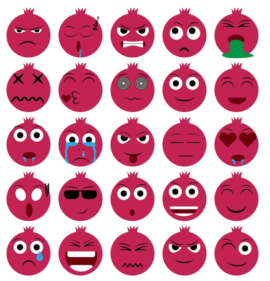 granaatappel fruit cartoon emoticon emoji icon ekspression vector set