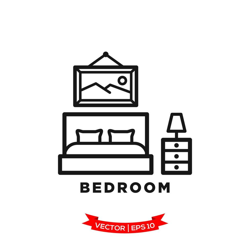 slaapkamerillustratie, bedpictogram in trendy vlakke stijl vector