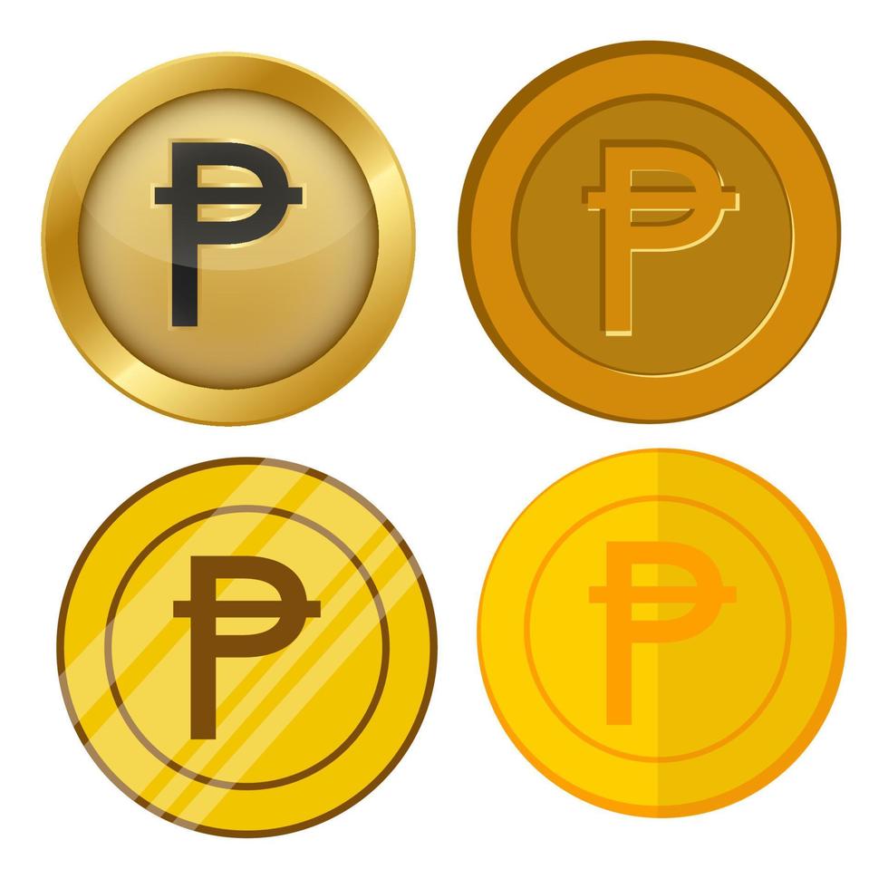 vier verschillende stijl gouden munt met peseta valutasymbool vector set