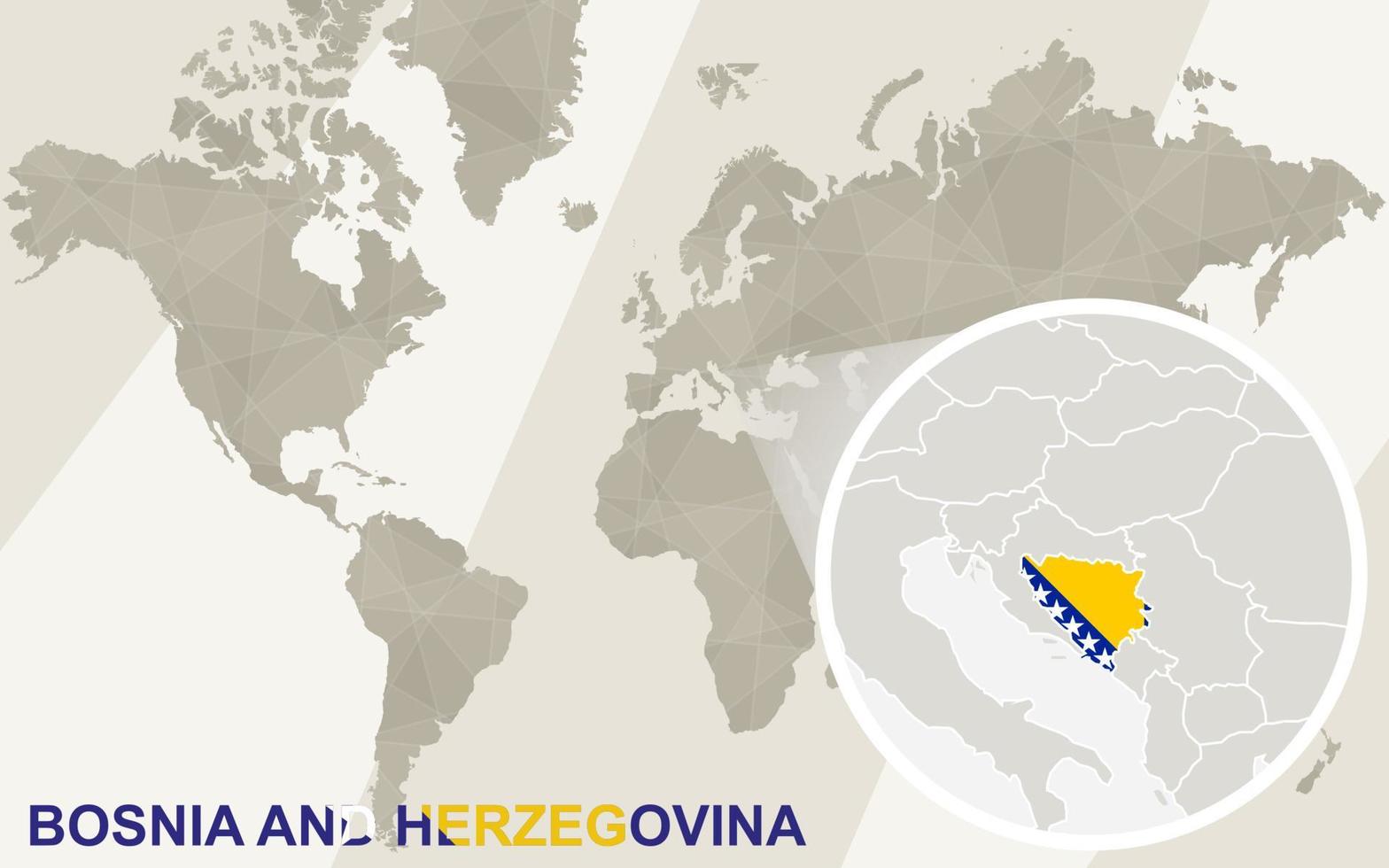 zoom op de kaart en vlag van bosnië en herzegovina. wereldkaart. vector