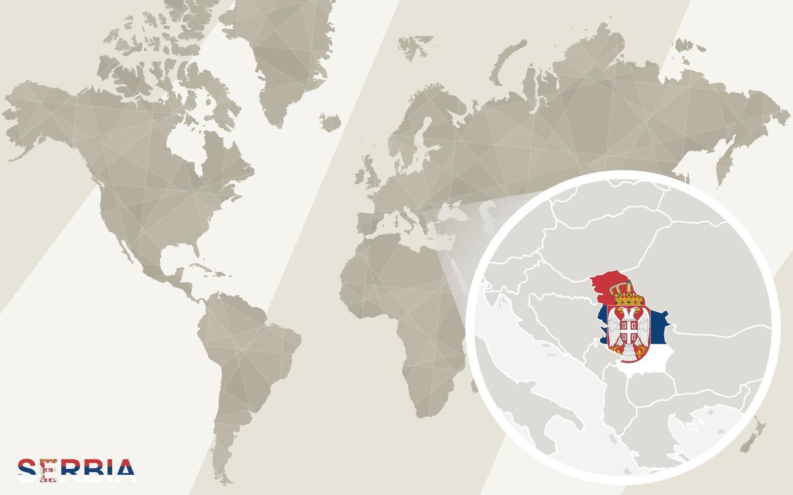 zoom op de kaart en vlag van Servië. wereldkaart. vector