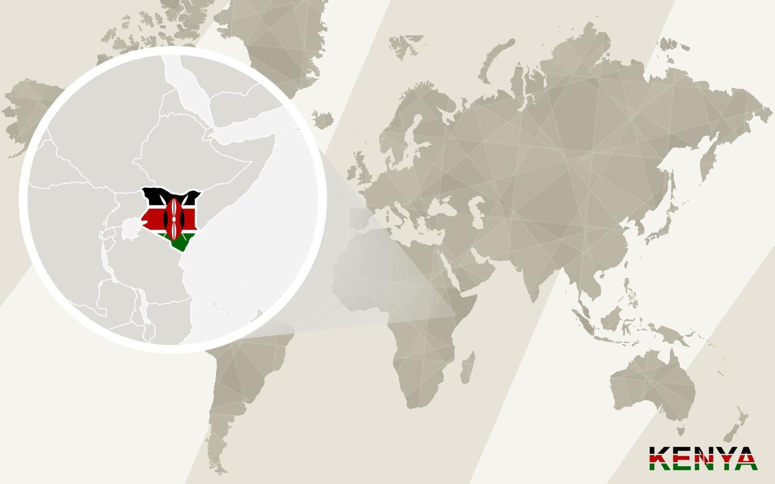 zoom op de kaart en vlag van Kenia. wereldkaart. vector