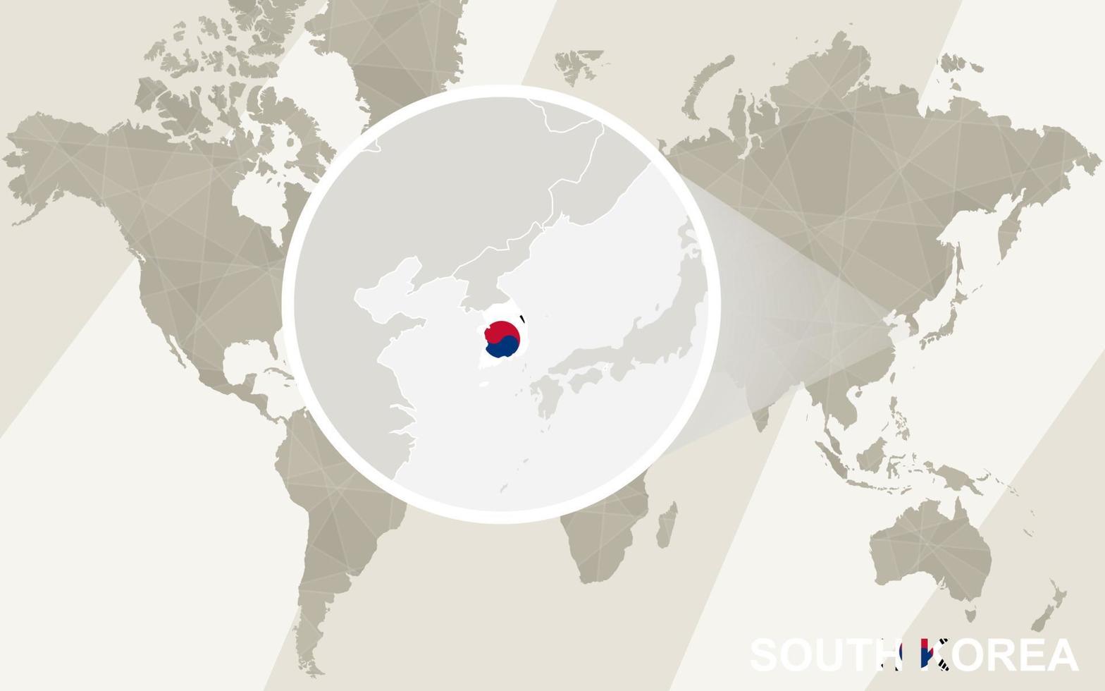 zoom op de kaart en vlag van Zuid-Korea. wereldkaart. vector