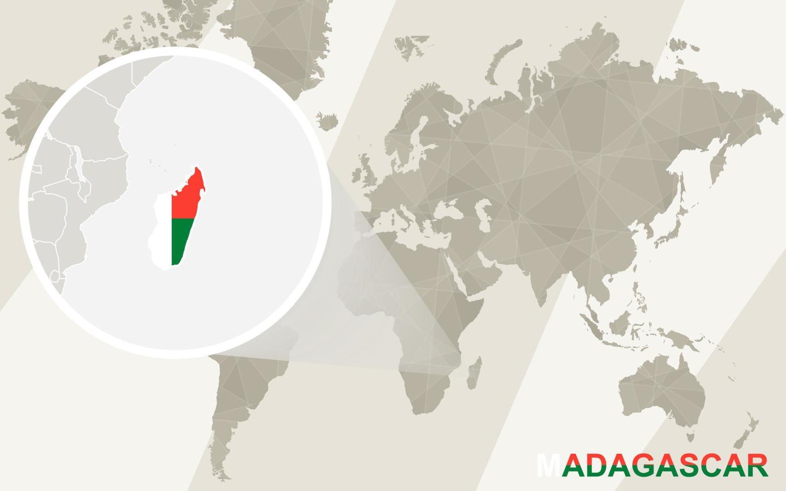 zoom op de kaart en vlag van Madagaskar. wereldkaart. vector