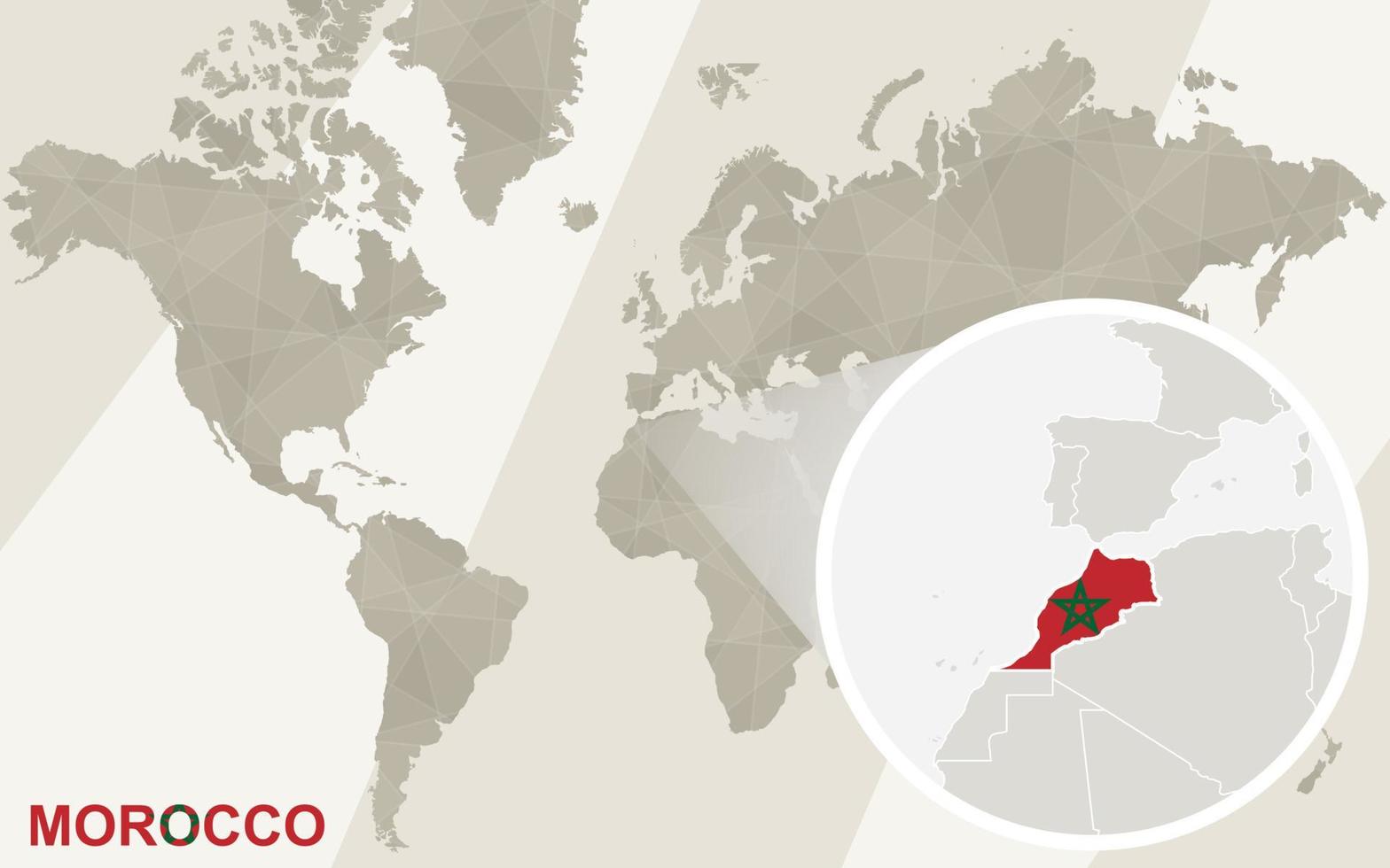 zoom op marokko kaart en vlag. wereldkaart. vector