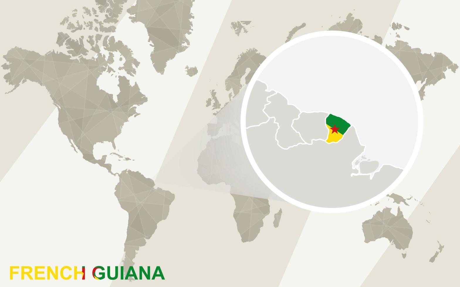 zoom op de kaart en vlag van frans-guyana. wereldkaart. vector