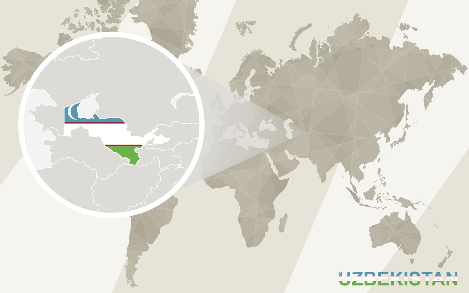 zoom op de kaart en vlag van Oezbekistan. wereldkaart. vector