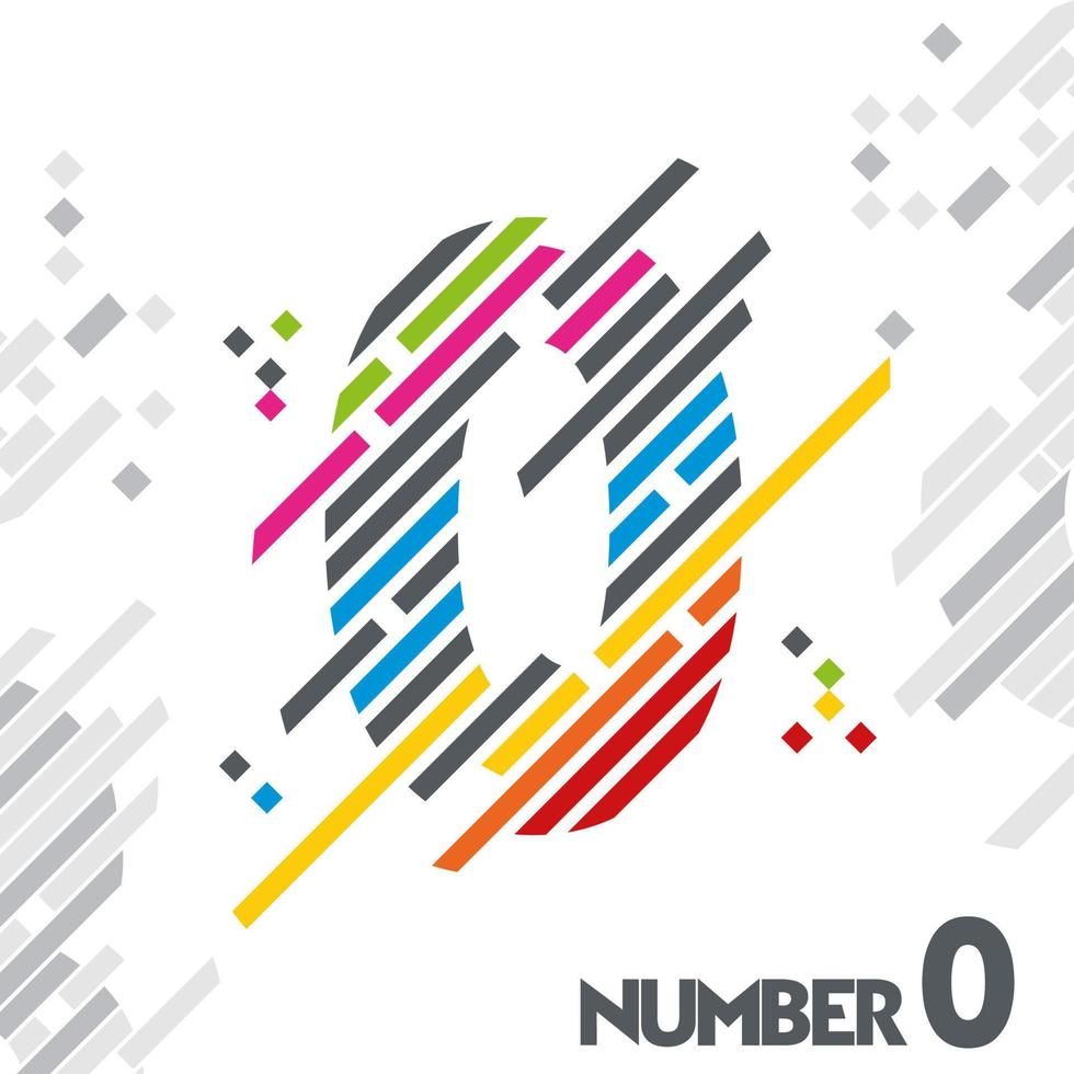 nummer 0 met uniek kleurlijnontwerp vector