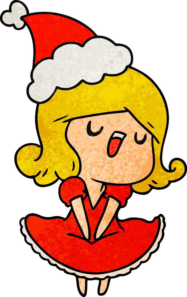 kerst getextureerde cartoon van kawaii girl vector