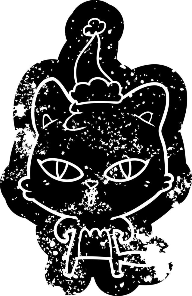 cartoon noodlijdende icoon van een kat met kerstmuts vector