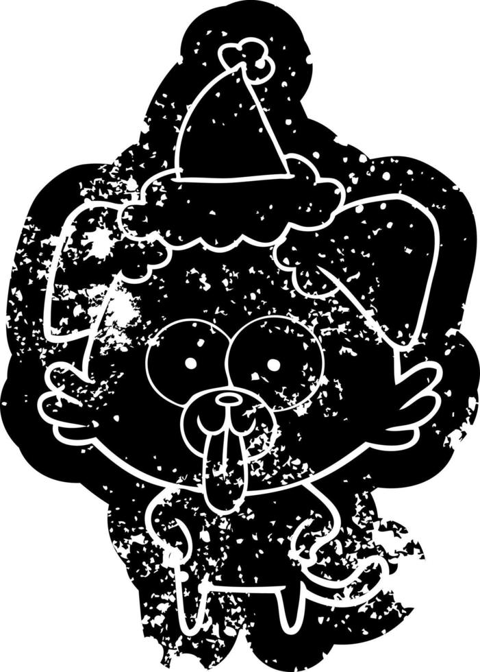 cartoon noodlijdende icoon van een hond met tong die uitsteekt met een kerstmuts vector