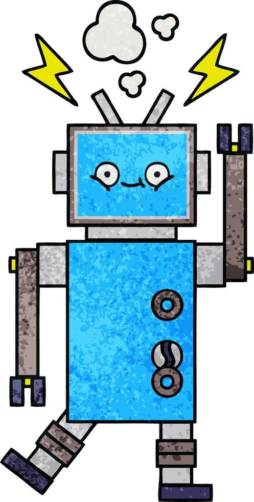 retro grunge textuur cartoon dansende robot vector