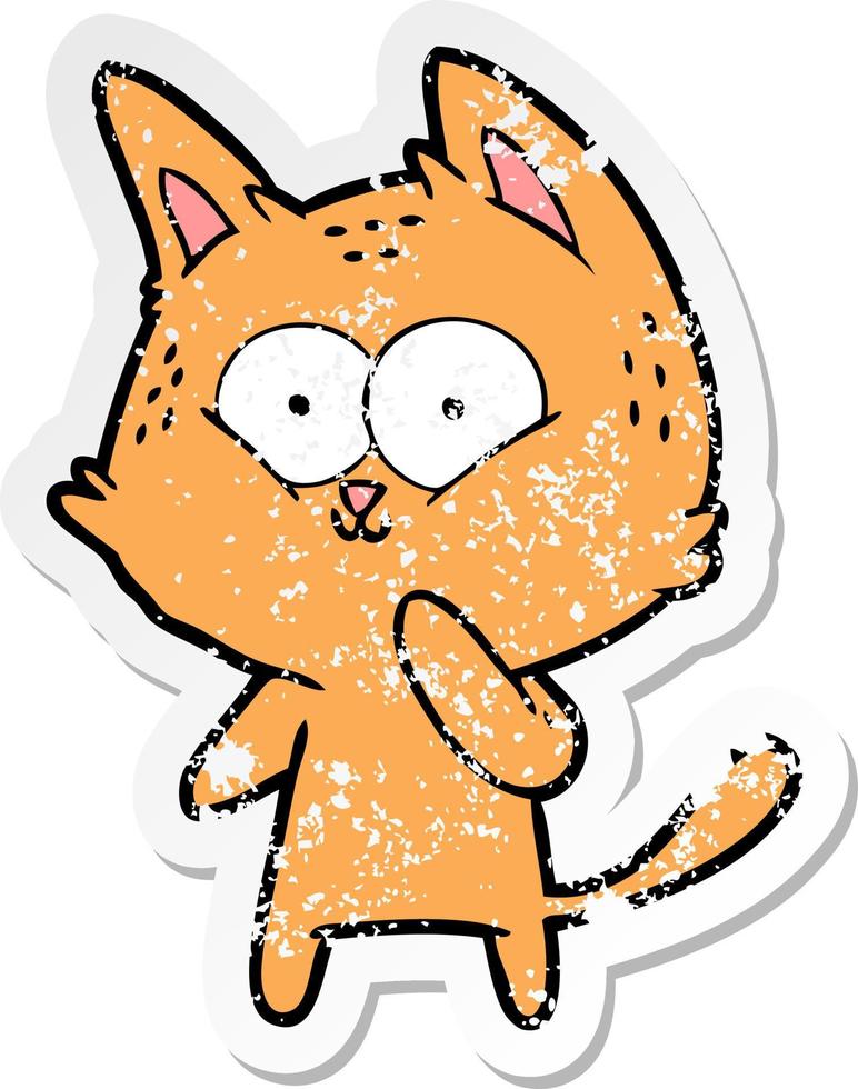 verontruste sticker van een cartoonkat overweegt vector