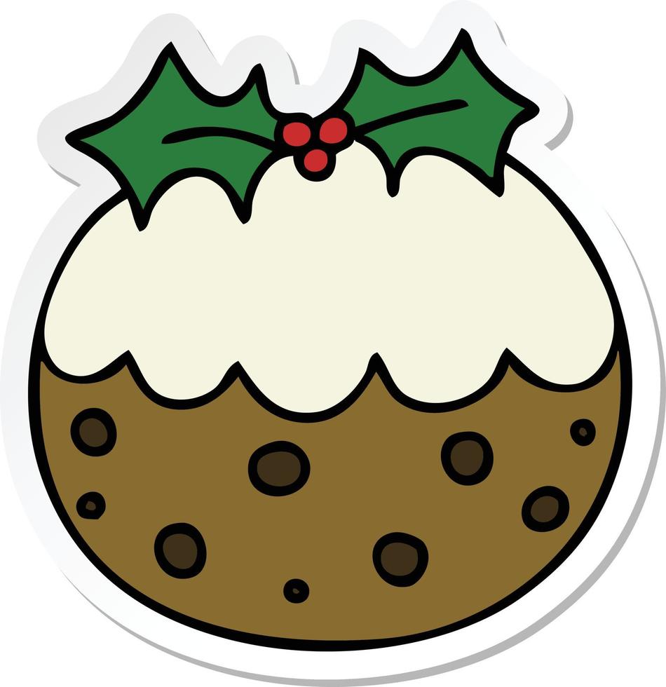 sticker van een eigenzinnige, met de hand getekende cartoon kerstpudding vector