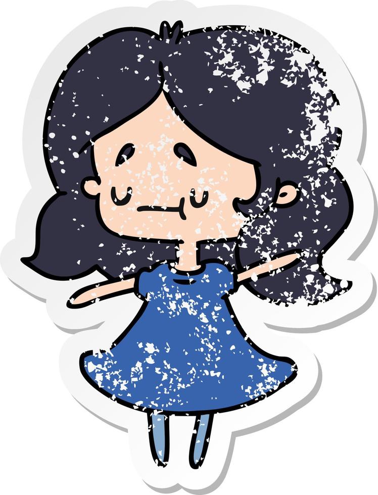 verontruste sticker cartoon van een schattig kawaii meisje vector