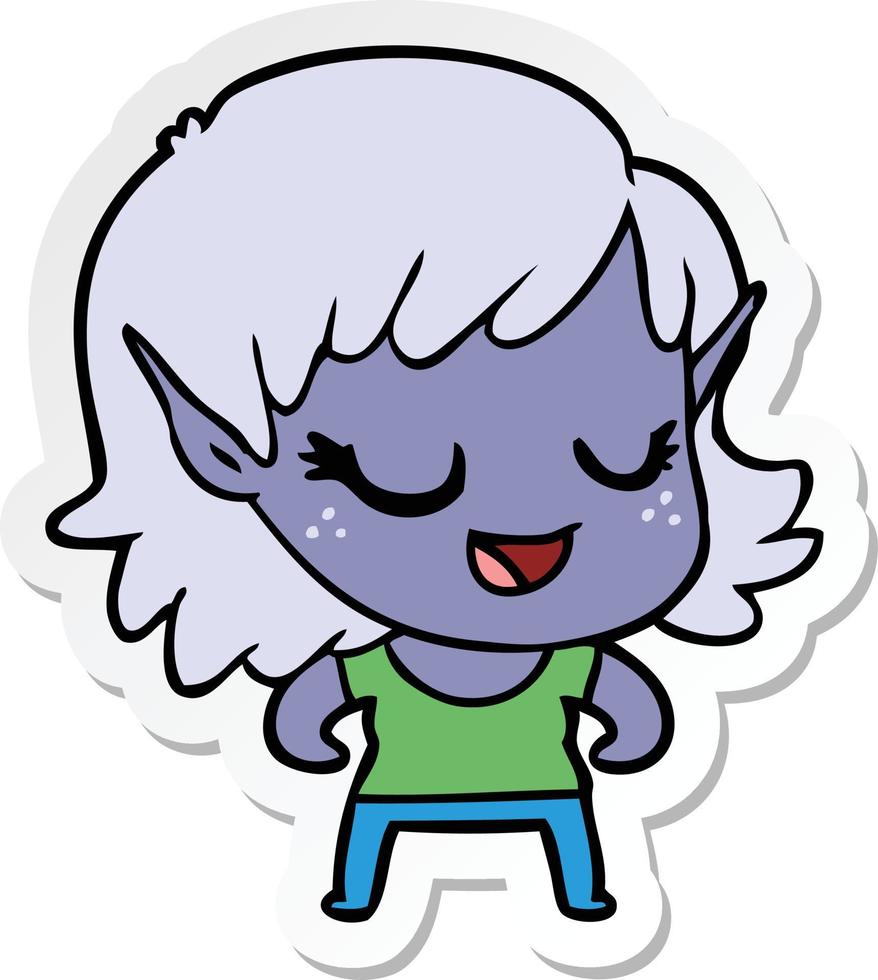 sticker van een happy cartoon elf meisje vector