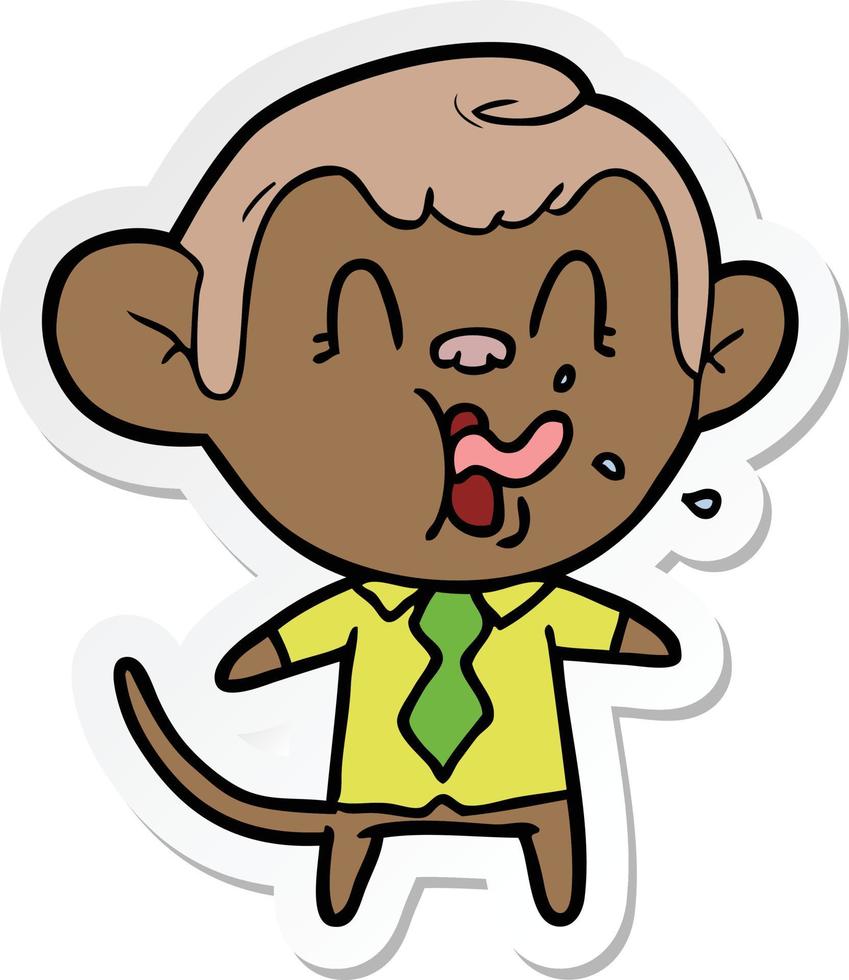 sticker van een gekke cartoon zakelijke aap vector