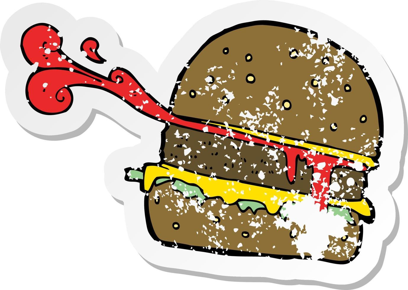 retro noodlijdende sticker van een cartoonburger vector