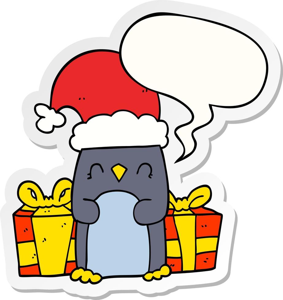 leuke kerstpinguïn en tekstballonsticker vector