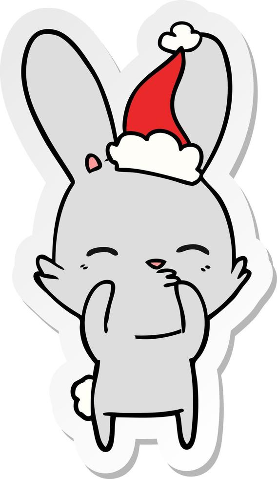 nieuwsgierig konijntje sticker cartoon van een dragende kerstmuts vector