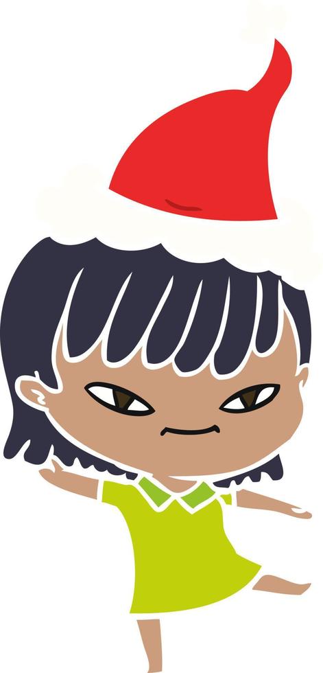 egale kleurenillustratie van een vrouw die een kerstmuts draagt vector