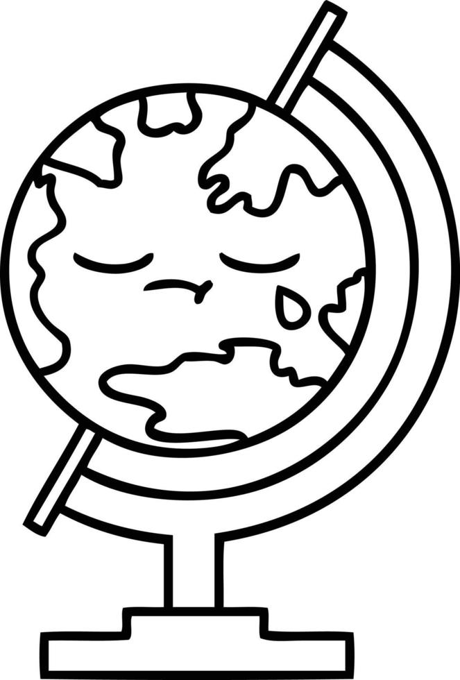 lijntekening cartoon wereldbol van de wereld vector