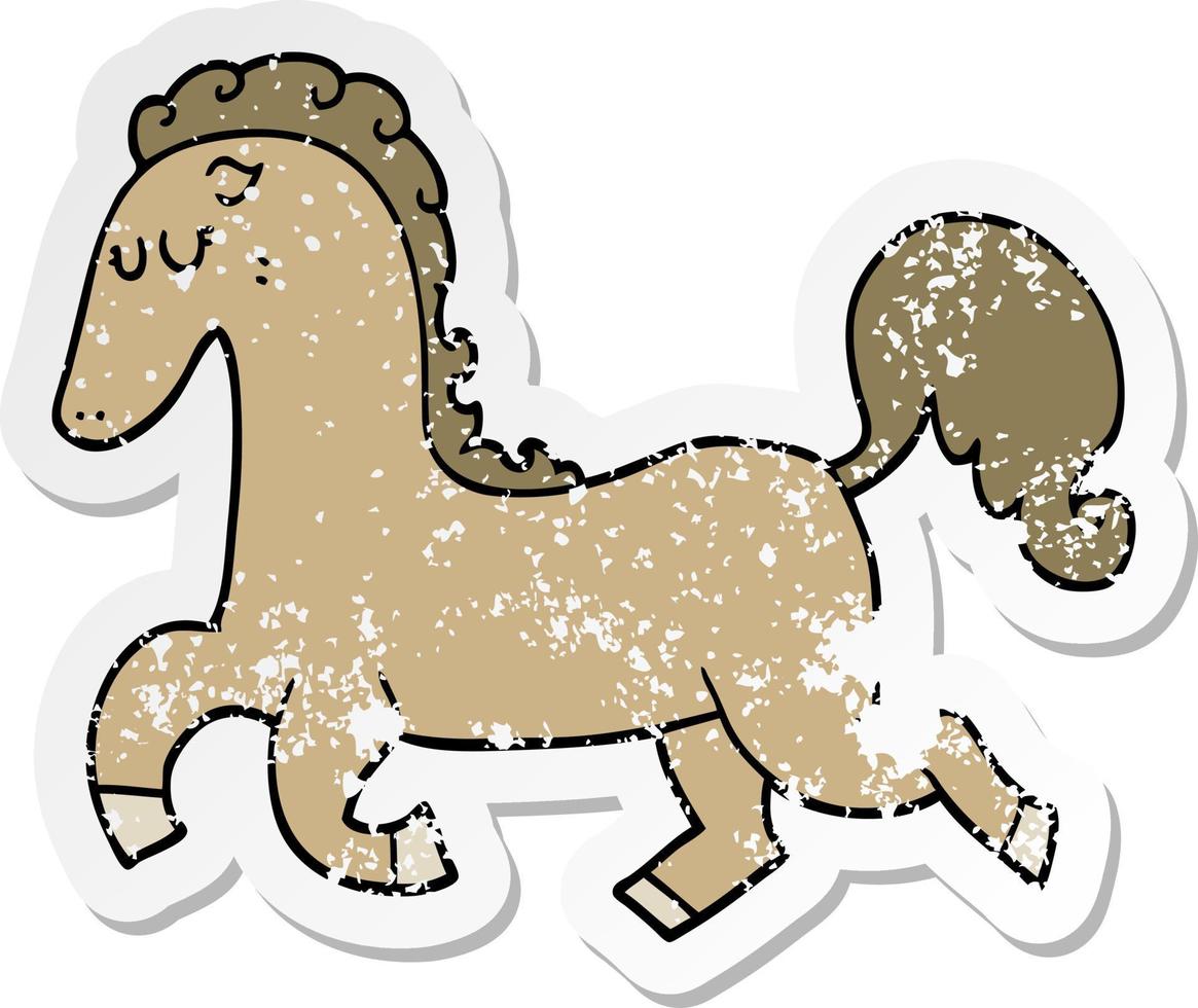 verontruste sticker van een rennend cartoonpaard vector