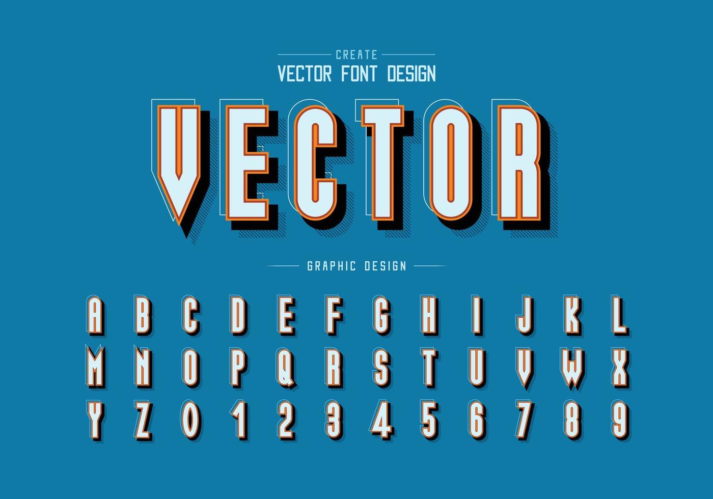 schaduw en lijn lettertype vector, alfabet hoog lettertype letter en nummer ontwerp, grafische tekst op achtergrond vector