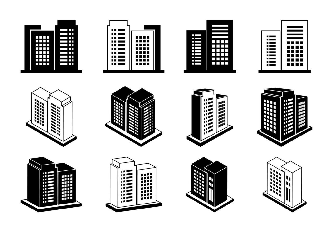 pictogram 3d bedrijf ingesteld op een witte achtergrond, perspectief gebouw vector collectie
