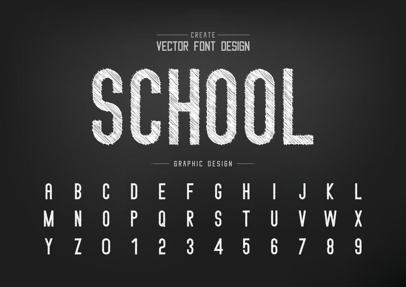schets lettertype en alfabet vector, krijt letter lettertype en nummer ontwerp, grafische tekst op achtergrond vector