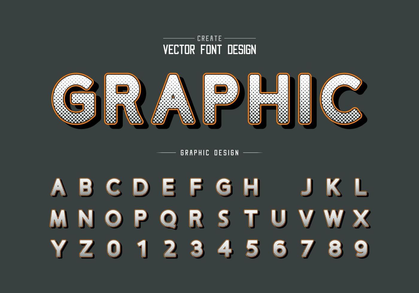 halftone zeshoek lettertype en ronde alfabet vector, digitaal ontwerp lettertype en nummer, grafische tekst op achtergrond vector