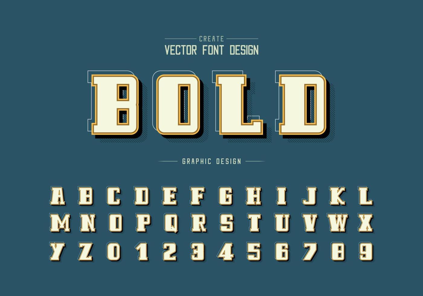 schaduw en lijn vet lettertype vector, alfabet script en nummer ontwerp, grafische tekst op achtergrond vector