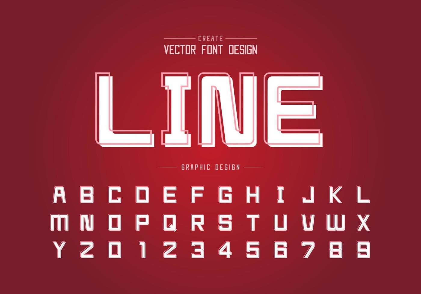 lijnlettertype met witte schaduw en alfabetvector, vierkant lettertype, letter en cijferontwerp vector