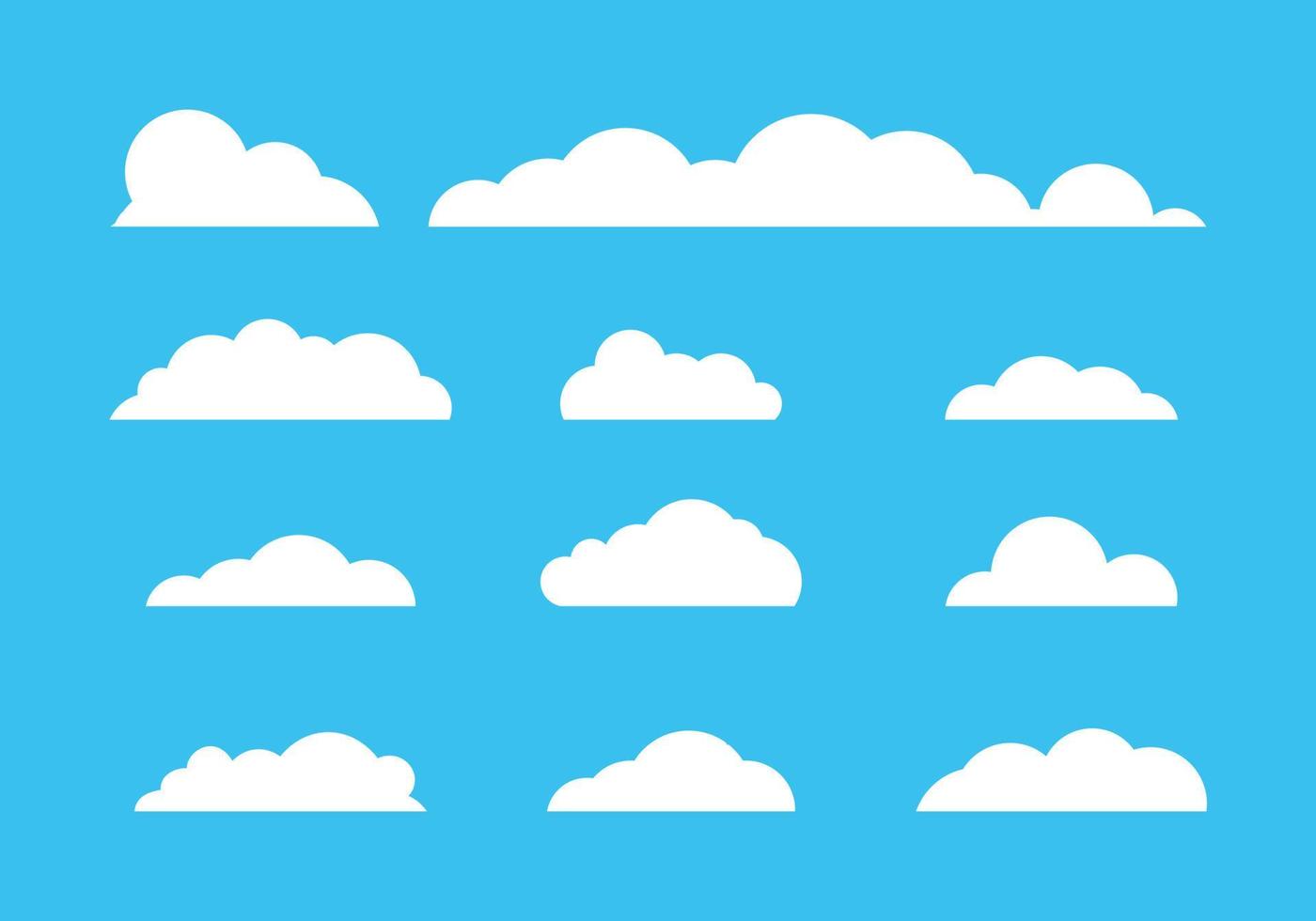 wolk pictogrammen vector ingesteld op blauwe achtergrond, grafisch plat bewolkt ontwerp