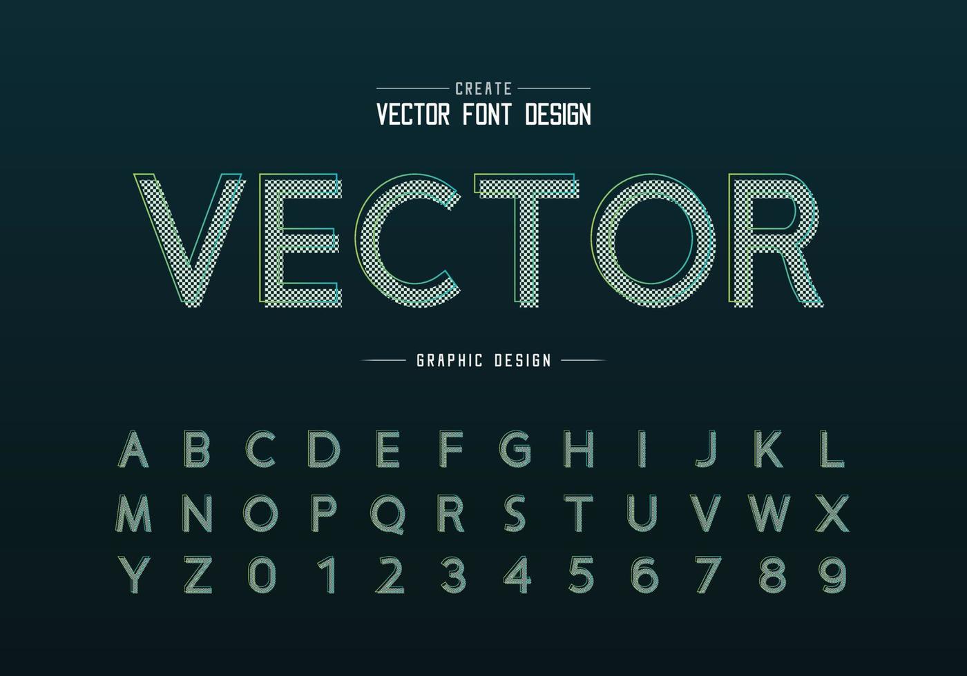 pixellettertype en alfabetvector, ontwerplettertype en nummer, grafische tekst op achtergrond vector