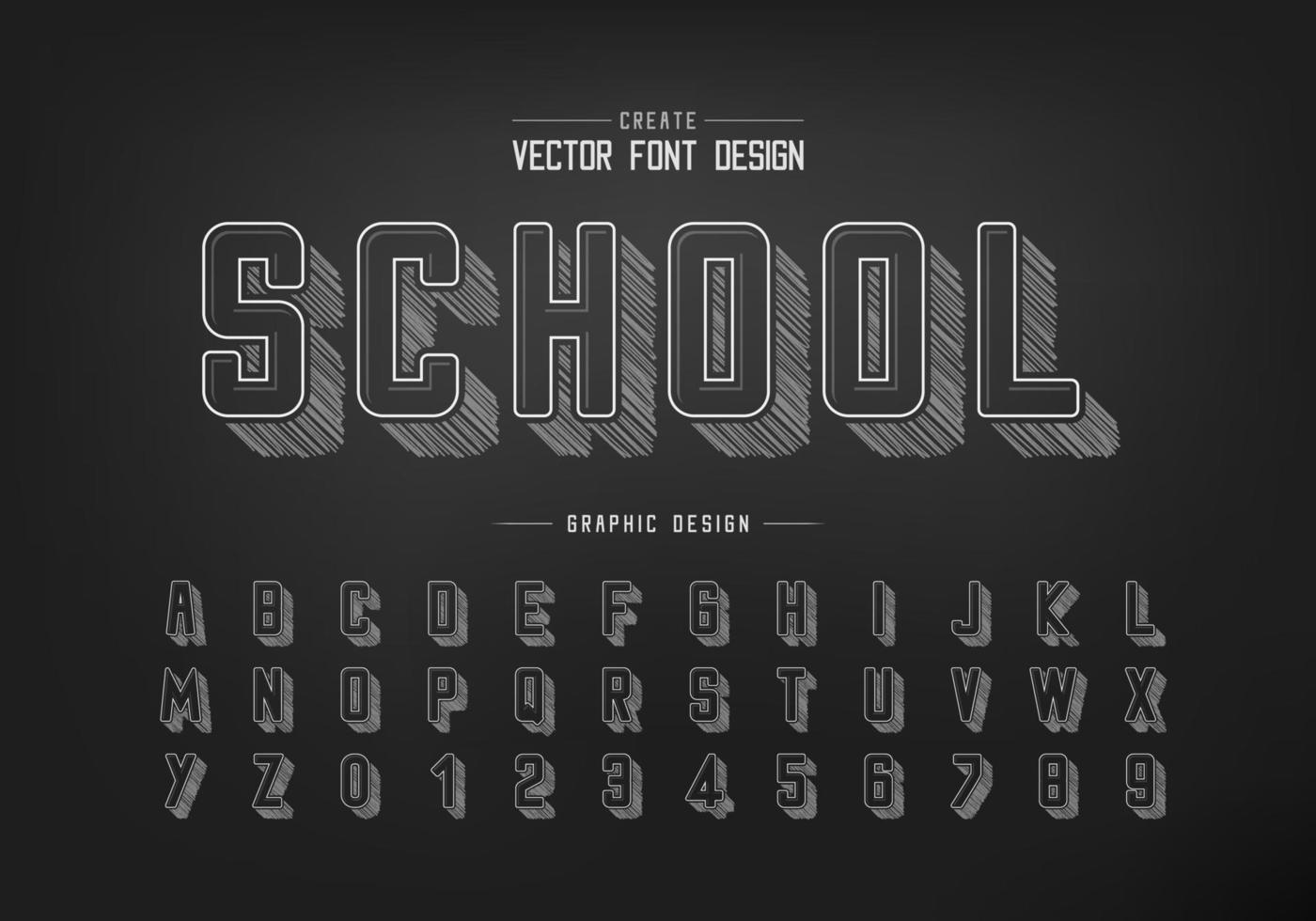 potloodschetslettertype en ronde alfabetvector, krijtlettertype en letternummerontwerp vector